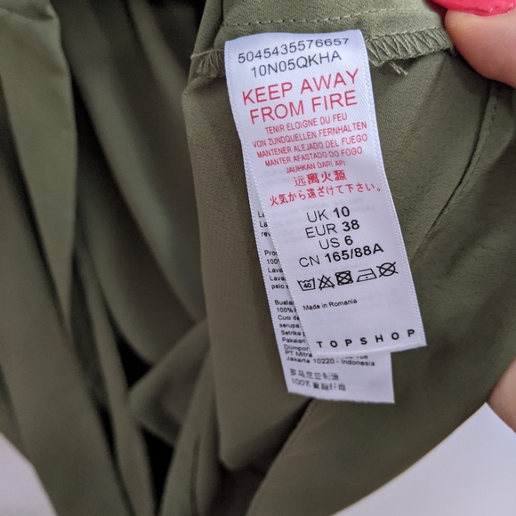 TOPSHOP Olive Green Tie Front Mini Dress - Picture 9 of 9